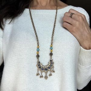 Golden Lotus Long Pendant Necklace- India inspired